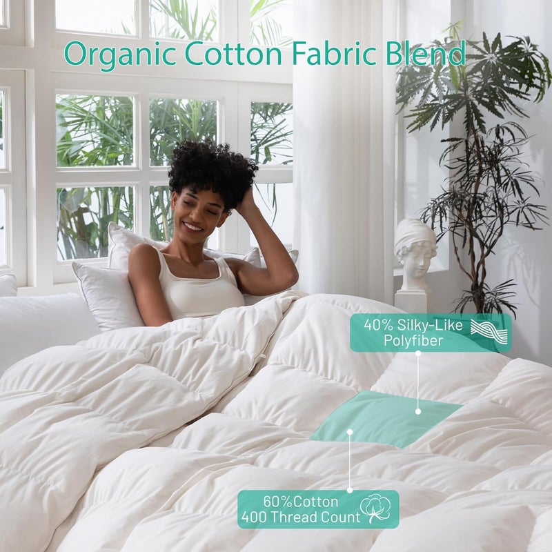 Three Geese Luxury Down Feathers Fiber Comforter King Size - 750 Fill Power All Season Down Duvet Insert, Ultra-Soft Hotel Collection White Comforter, Baffle-Box Design - Noiseless - Lightweight. - Image 4